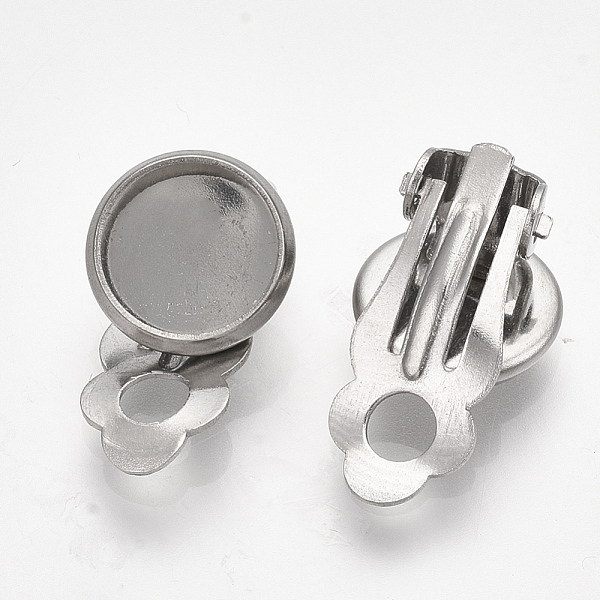

PandaHall 201 Stainless Steel Clip-on Earring Findings, Flat Round, Stainless Steel Color, 18x11.5x7mm, Hole: 3mm, Tray: 10mm 201 Stainless...
