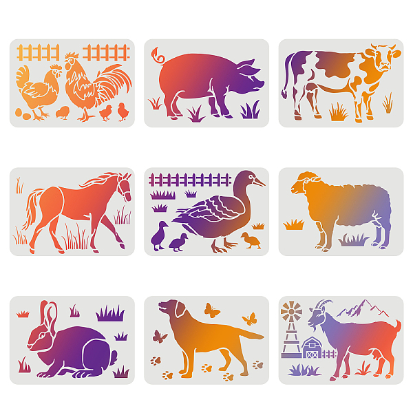 PandaHall FINGERINSPIRE 9pcs Farm Animal Stencil 29.7x21cm Farmhouse Stencils Poultry Animal Drawing Stencil Animals Template for Painting...