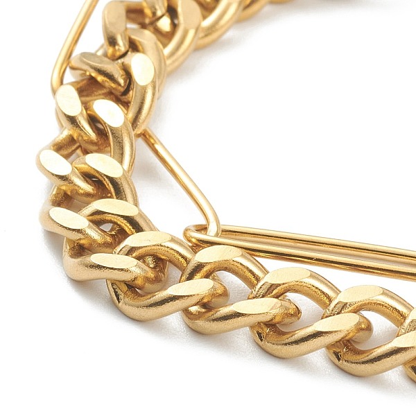 

PandaHall 304 Stainless Steel Multi-strand Bracelets, with Paperclip Chains & Curb Chains, Golden, 6-1/2 inch(16.5cm) 304 Stainless Steel