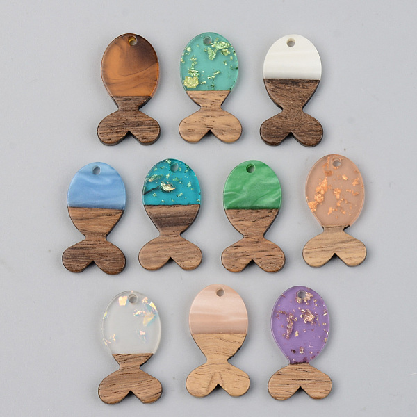 

PandaHall Resin & Walnut Wood Pendants, Fish, Mixed Color, 28x16x3mm, Hole: 2mm Resin+Wood Fish Multicolor