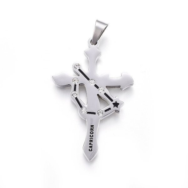 

PandaHall 304 Stainless Steel Pendants, with Enamel and Rhinestone and Magnetic Hematite, Constellation/Zodiac Sign, Capricorn, Crystal..., Black