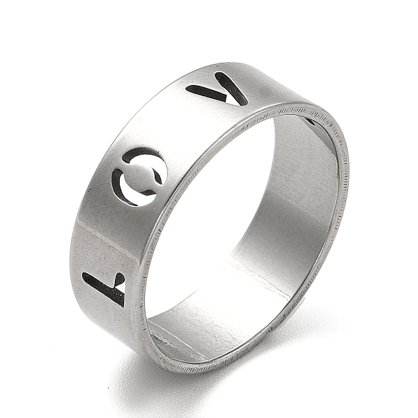 

PandaHall 201 Stainless Steel Finger Rings, Hollow Out Word Love Wide Band Rings for Women, Stainless Steel Color, US Size 7 1/4(17.5mm)...