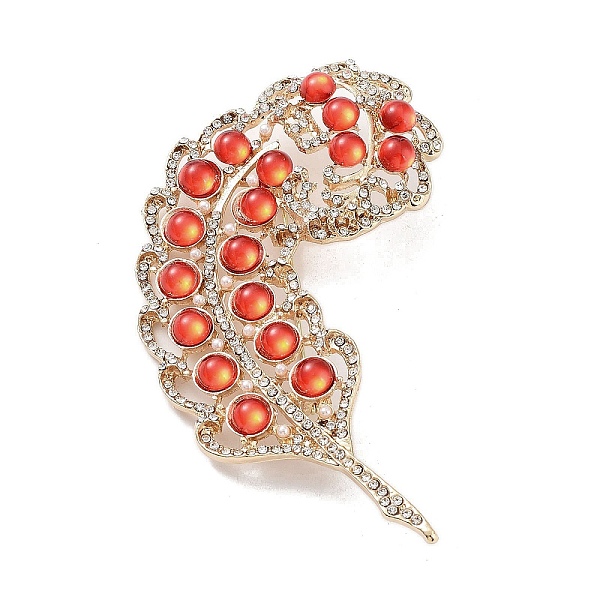

PandaHall Leaf Alloy Pave Acrylic Rhinestone Brooch, Golden for Women, Red, 83x51x15mm Alloy+Rhinestone Leaf Red