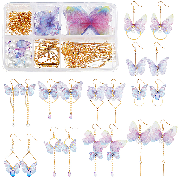 

PandaHall SUNNYCLUE 1 Box DIY Make 10 Pairs Butterfly Earring Making Kit Including Fabric Butterfly Charms Glass Beads Geometric Linking..., Multicolor