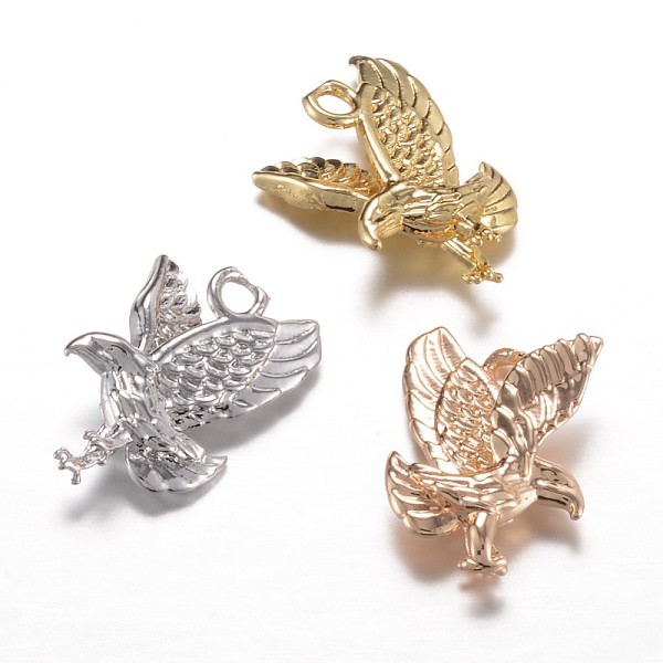 

PandaHall Long-Lasting Plated Brass Charms, Eagle, Cadmium Free & Lead Free, Mixed Color, 15x11x5mm, Hole: 1.5mm Brass Bird