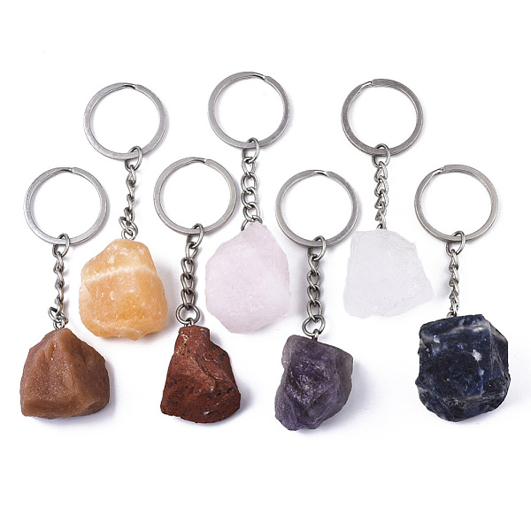 

PandaHall Natural Mixed Stone Keychain, with Platinum Plated Stainless Steel Split Key Rings, Nuggets, 89~95mm Mixed Stone Nuggets