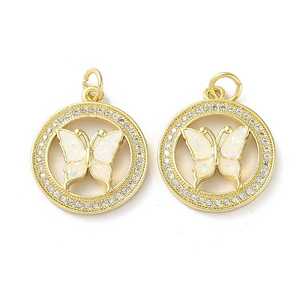 

PandaHall Brass Micro Pave Clear Cubic Zirconia Pendants, with Synthetic Opal and Jump Ring, Real 18K Gold Plated, Flat Round, 20x17.5x3.3mm...