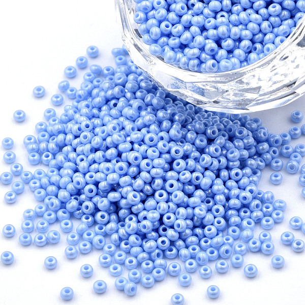 

PandaHall 12/0 Czech Opaque Glass Seed Beads, Lustered, Round, Light Blue, 2x1mm, Hole: 0.7mm, about 500g/bag Czech Glass