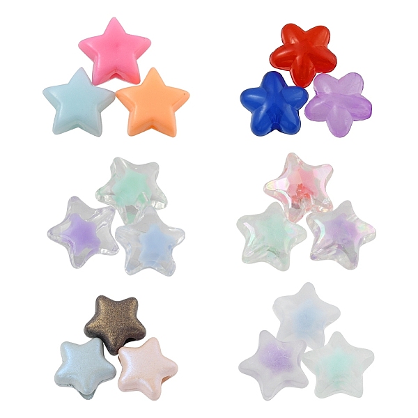 

PandaHall 300Pcs 6 Style Transparent & Opaque & Spray Painted Acrylic Beads, Star, Mixed Color, 50pcs/style Acrylic Star Multicolor