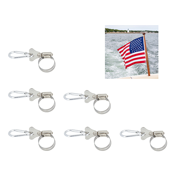

PandaHall SUPERFINDINGS 6Pcs Fastener Flagpole Mounting Rings and 6pcs Stainless Steel Boat Flag Pole Clips Carabiner Clamp Flagpole...