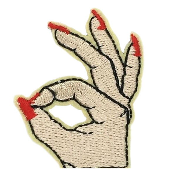 PandaHall Computerized Embroidery Cloth Iron on/Sew on Patches, Costume Accessories, Gesture OK, Tan, 57x44x1.5mm Cloth Body Orange