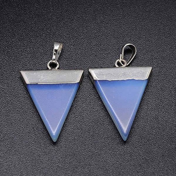 

PandaHall Opalite Pendants, with Silver Color Plated Brass Findings, Triangle, 30~35x23~28x5mm, Hole: 8x5mm Opalite Triangle Silver