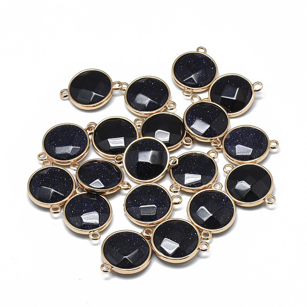 

PandaHall Synthetic Blue Goldstone Links connectors, with Golden Tone Brass Findings, Faceted, Flat Round, 25.5~26.5x17~18x6~7mm, Hole...