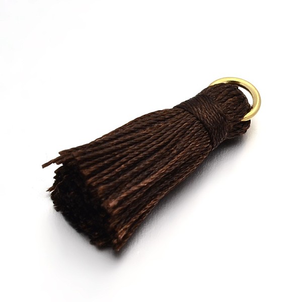 

PandaHall Nylon Tassel Pendant Decorations, with Golden Tone Iron Findings, Coconut Brown, 27~30x15mm, Jump Ring: 4mm, Hole: 4x2mm Nylon...