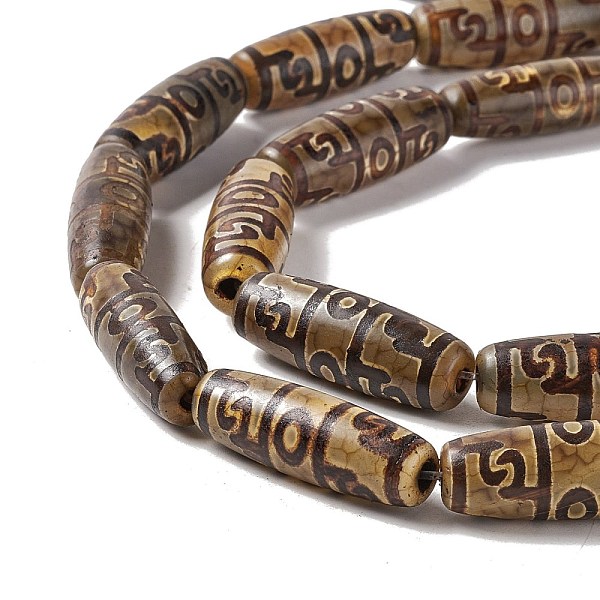 

PandaHall Tibetan Style dZi Beads Strands, Natural & Dyed Agate Beads, Rice, 3-Eye, 28.5~30x10mm, Hole: 2.5mm, about 10pcs/strand, 11.81''...