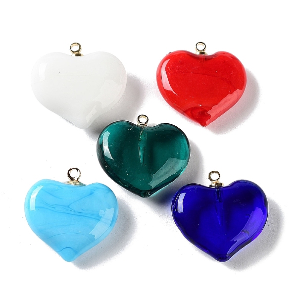 

PandaHall Handmade Lampwork Pendants, with Rack Plating Golden Tone Brass Findings, Long-Lasting Plated, Heart Charm, Mixed Color..., Multicolor