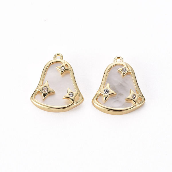 

PandaHall Brass Micro Pave Clear Cubic Zirconia Charms, with Shell, Bell, Nickel Free, Real 18K Gold Plated, 11x9.5x3mm, Hole: 0.7mm...
