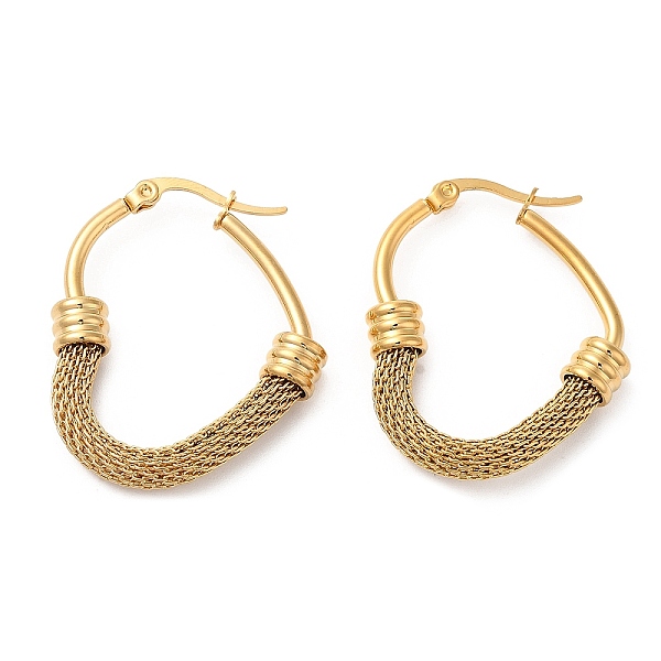 

PandaHall 304 Stainless Steel Heart with Mesh Chains Hoop Earrings, Real 18K Gold Plated, 34x28.5x6mm 304 Stainless Steel Heart