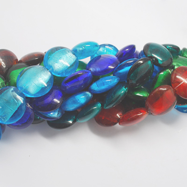 

PandaHall Handmade Silver Foil Glass Beads, Flat Round, Mixed Color, 28x28x13mm, Hole: 2mm Silver Foil Flat Round Multicolor