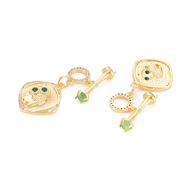 

PandaHall Rack Plating Brass Micro Pave Clear Cubic Zirconia Toggle Clasps, Nickel Free, Rhombus with Owl, Real 18K Gold Plated, 36mm, Bar...