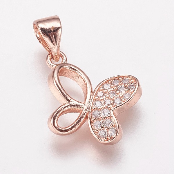 

PandaHall Brass Cubic Zirconia Pendants, Butterfly Charms, Rose Gold, 12x14x2.5mm, Hole: 3.5x5mm Brass+Cubic Zirconia Butterfly Clear