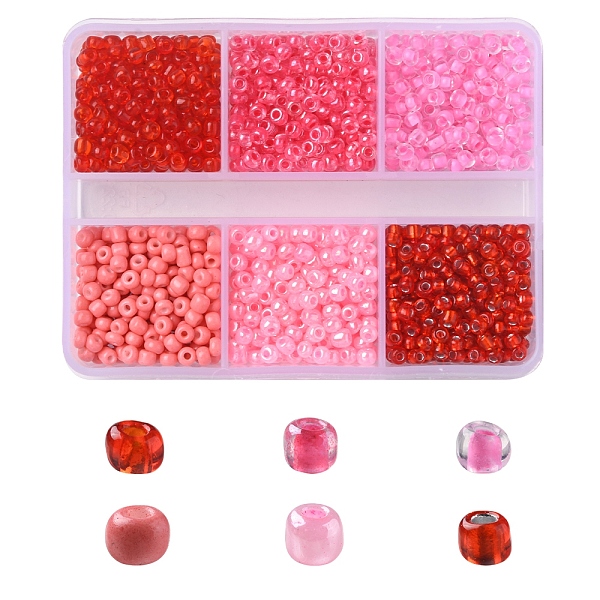

PandaHall 1404Pcs 6 Style 8/0 Glass Seed Round Beads, Transparent & Baking Paint, Red, 3~4x2~3mm, Hole: 0.8~1mm, about 234Pcs/style Glass...