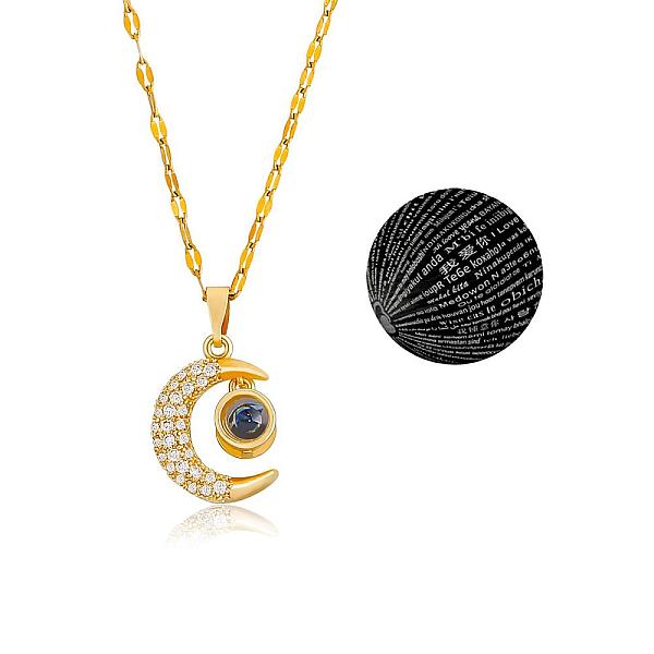 

PandaHall Moon Pendant Necklace I Love You in 100 Languages Projection Necklace Titanium Steel Charm Jewelry for Women Lovers Mom...