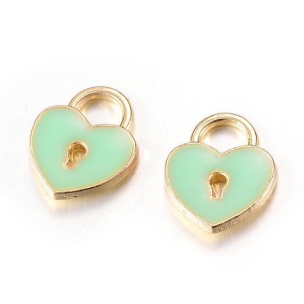 

PandaHall Alloy Enamel Charms, Heart Padlock, Light Green, 13x11x2mm, Hole: 4mm Alloy+Enamel Lock Green