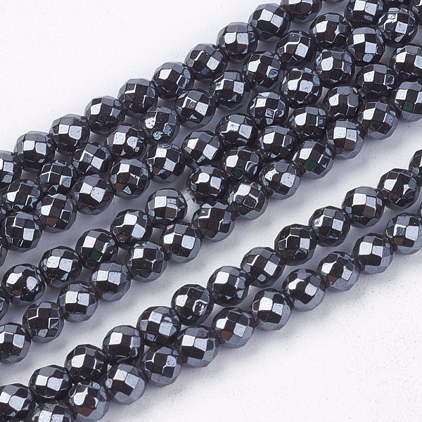 

PandaHall 1Strand Grade A Non-Magnetic Synthetic Hematite Beads Strands, Faceted, Round, Black, 3mm Non-magnetic Hematite Round Black