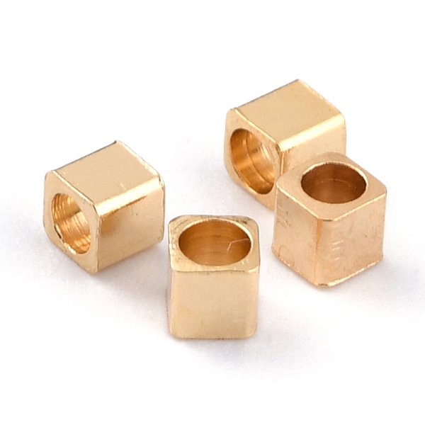 

PandaHall Brass Spacer Beads, Long-Lasting Plated, Cube with Round Hole, Real 24K Gold Plated, 2x2x2mm, Hole: 1.2mm Brass Cube