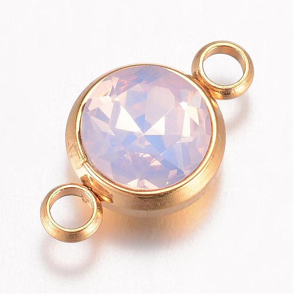 

PandaHall K9 Glass Links connectors, Faceted, with 304 Stainless Steel Findings, Ion Plating (IP), Flat Round, Golden, Light Rose AB..., Pink