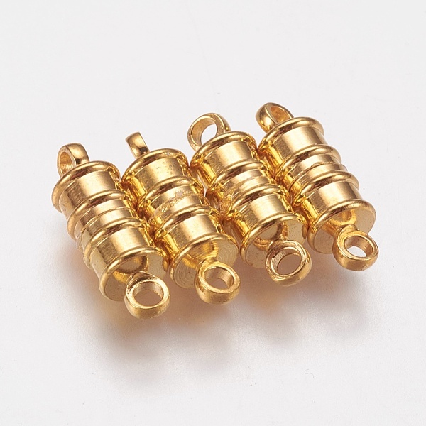 

PandaHall Brass Magnetic Clasps with Loops, Nickel Free, Column, Golden, 17x6mm, Hole: 2mm Brass Column
