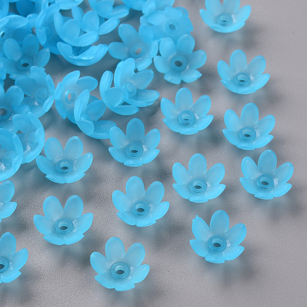 

PandaHall Frosted Acrylic Bead Caps, 6-Petal, Flower, Deep Sky Blue, 14x6mm, Hole: 2mm, about 1660pcs/500g Acrylic