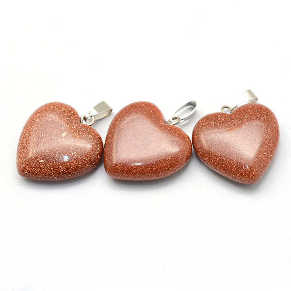 

PandaHall Heart Synthetic Goldstone Pendants, with Platinum Tone Brass Findings, 20~22x20~21x5~8mm, Hole: 2x7mm Goldstone Heart