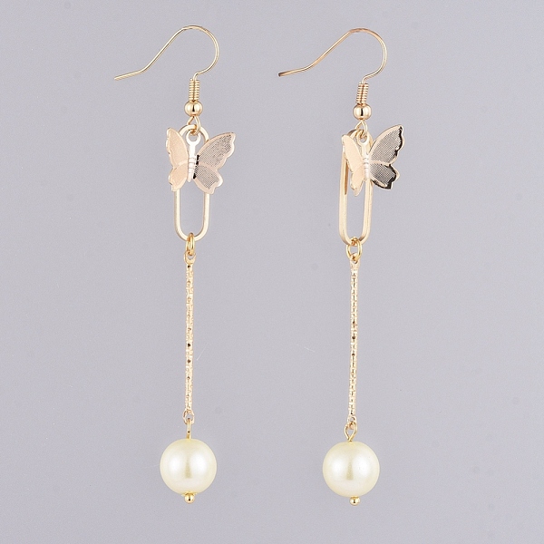 

PandaHall Dangle Earrings, with Glass Pearl Round Beads, Iron Bar Links, Brass Pendant and Earring Hooks, Butterfly & Oval, Lemon Chiffon..., Yellow