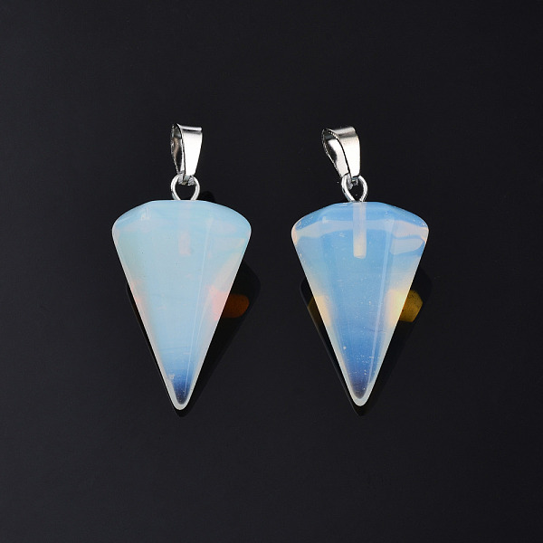 

PandaHall Cone/Spike/Pendulum Opalite Stone Pendants, with Platinum Plated Iron Findings, 25~27x14x14mm, Hole: 6x3mm Opalite Cone