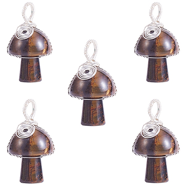 

PandaHall Natural Tiger Eye Pendants, Mushroom Charms, with Silver Color Plated Copper Wire Wrapped, 30x15x16mm, Hole: 5mm Tiger Eye...