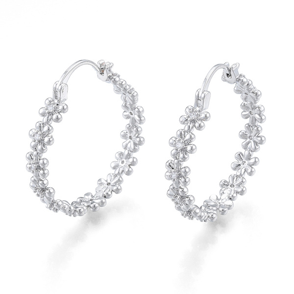 

PandaHall Clear Cubic Zirconia Flower Hoop Earrings, Brass Jewelry for Women, Nickel Free, Real Platinum Plated, 32x30x6mm, Pin: 0.8mm Cubic...