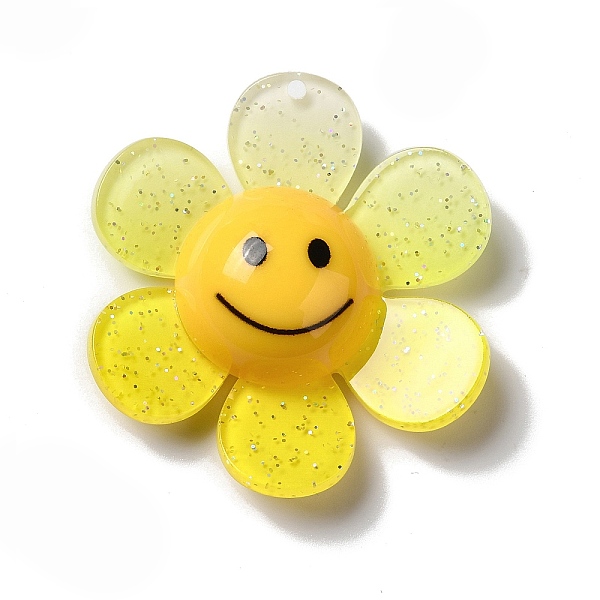 

PandaHall Acrylic Big Pendants with Glitter Powder, Two Tone Flower with Smile, Yellow, 52x48x14.5mm, Hole: 2mm Acrylic Flower Yellow