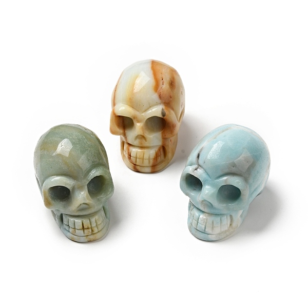 

PandaHall Halloween Natural Flower Amazonite Display Decorations, Home Decorations, Skull, 35~37x30~31x48~50.5mm Flower Amazonite Skull