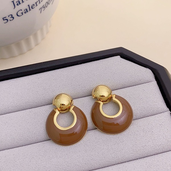 Flat Round Brass Enamel Stud Earrings