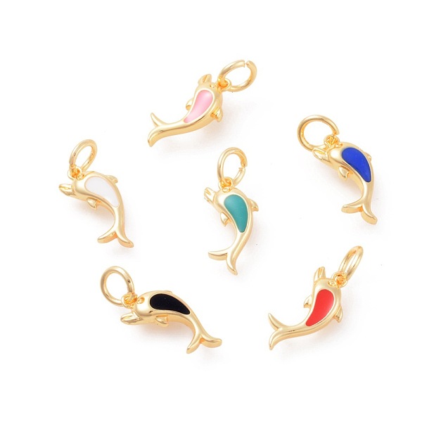 

PandaHall Brass Pendants, with Enamel, Dolphin, Golden, Mixed Color, 16x8x3mm, Hole: 4mm Brass+Enamel Dolphin Multicolor