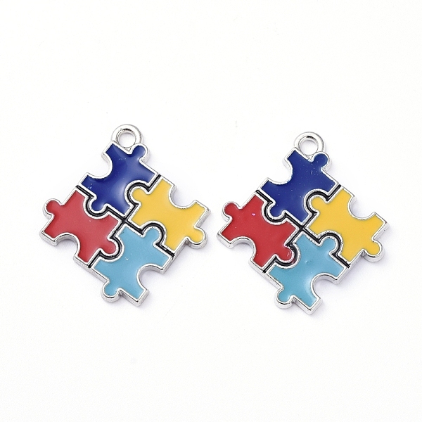 

PandaHall Enamel Alloy Pendants, Autism, Puzzle, for DIY Making, Colorful, Platinum, 25x23x1.5mm, Hole: 2mm Alloy+Enamel Others