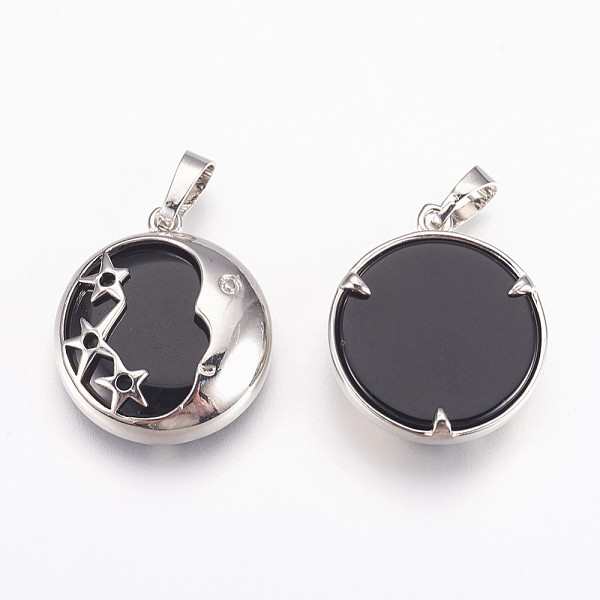 

PandaHall Natural Black Agate Pendants, with Brass Findings, Flat Round with Star, Platinum, Dyed, 27x23x6.5mm, Hole: 5x8mm Black Agate Flat...