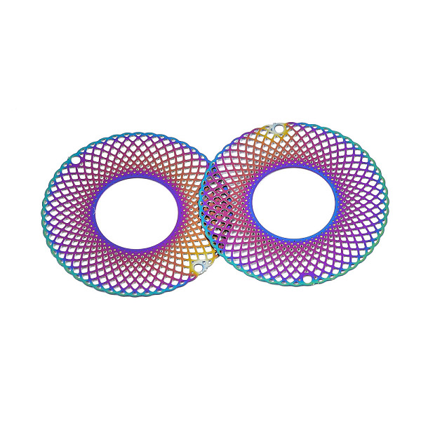 

PandaHall Ion Plating(IP) 201 Stainless Steel Filigree Joiners Links, Etched Metal Embellishments, Flat Round, Rainbow Color, 30x0.2mm, Hole...
