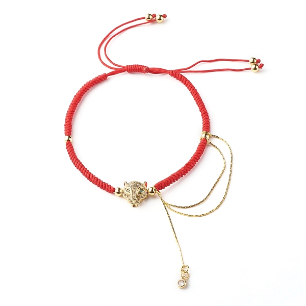 

PandaHall Leopard & Chain Brass Micro Pave Cubic Zirconia Bracelet for Girl Women, Adjustable Nylon Cord Bracelet, Golden, Red, Inner...