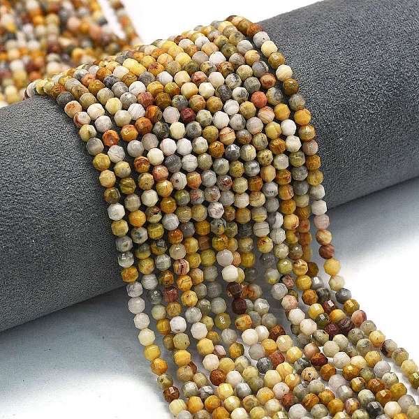 Natürliche Crazy Lace Achat Perlenstränge, Energieprismenschliff, doppelte Endperlen, facettierte Bicone, 4x4.5 mm, Bohrung: 0.4 mm, ca. 83 Stk. / Strang, 14.96'' (38 cm)