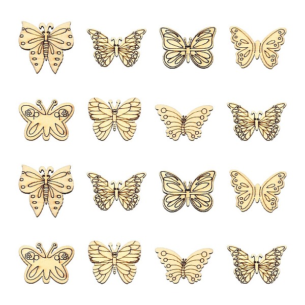 

PandaHall 100Pcs Poplar Wood Cabochons, Unfinished Wooden Embellishments, Laser Cut Wood Shapes, Butterfly, Blanched Almond...