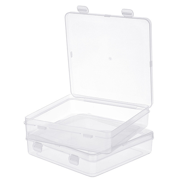 PandaHall OLYCRAFT 2 Packs Square Clear Plastic Organizer Box with Lid Storage Container Jewelry Box Clear Storage Box for Small Items and...