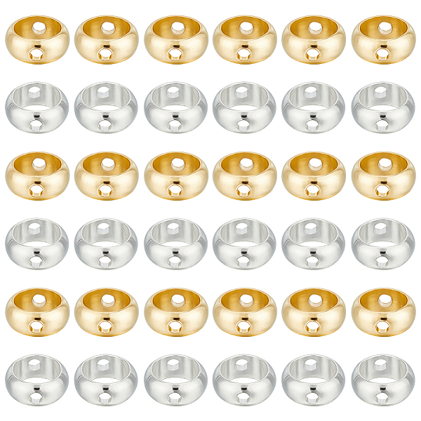 

PandaHall GOMAKERER 100 Pcs 2 Colors 24K Gold Plated Brass Beads Frames, Circle Round Bead Round Frame Connectors Metal Spacer Beads Fit 4mm...